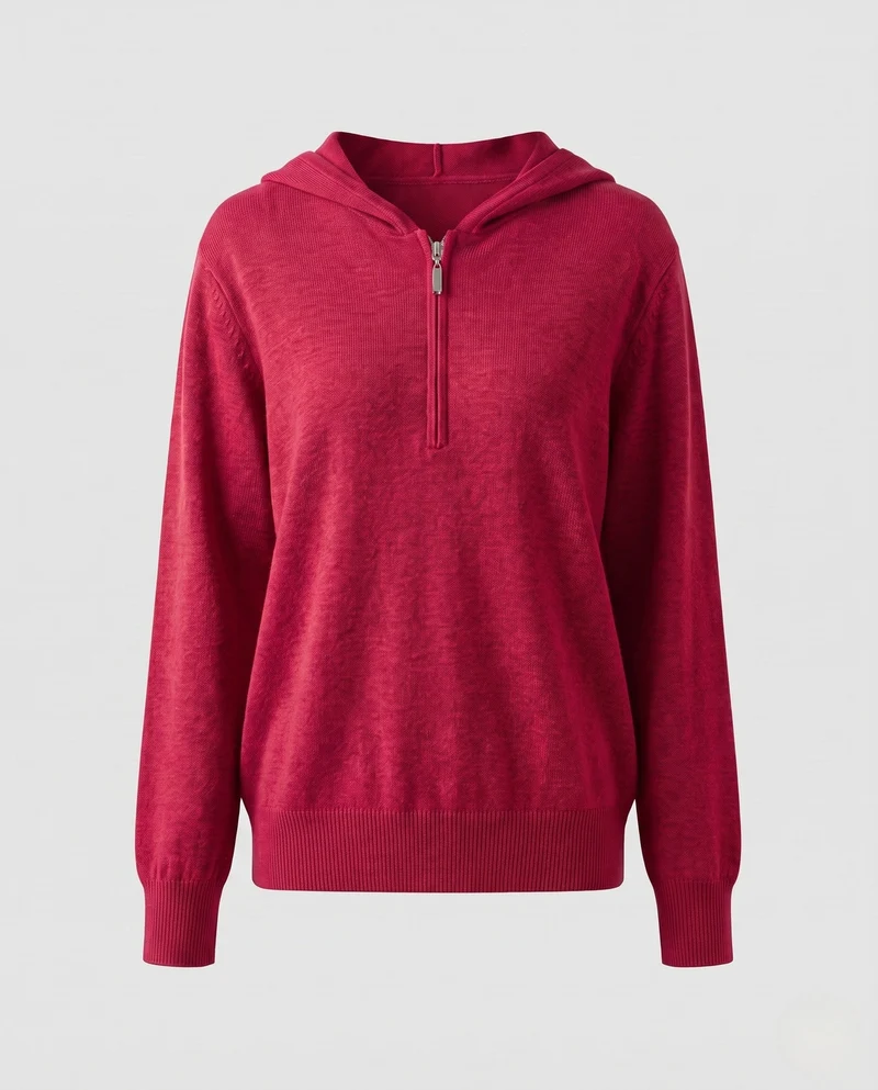 Damen Feinstrickpullover mit halbhohem Reißverschluss, Volumenärmeln und kaschmirähnlicher Optik Nord Taschen
