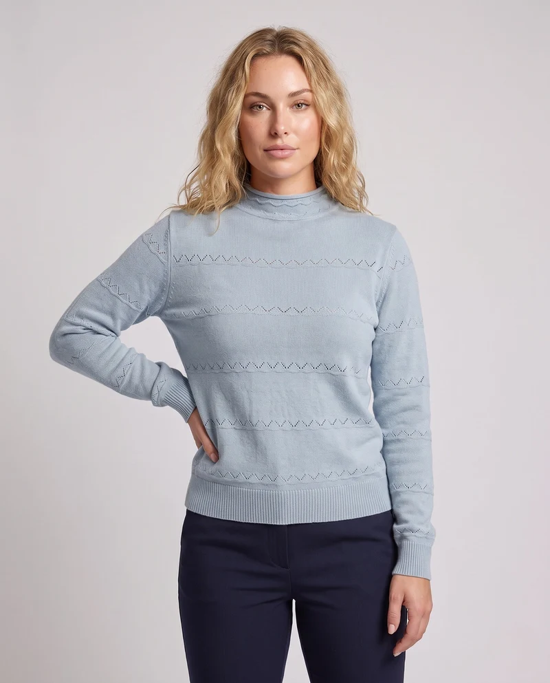 Damen Feinstrickpullover mit kurzem Stehkragen und Zier‑Ajourmuster Nord Taschen