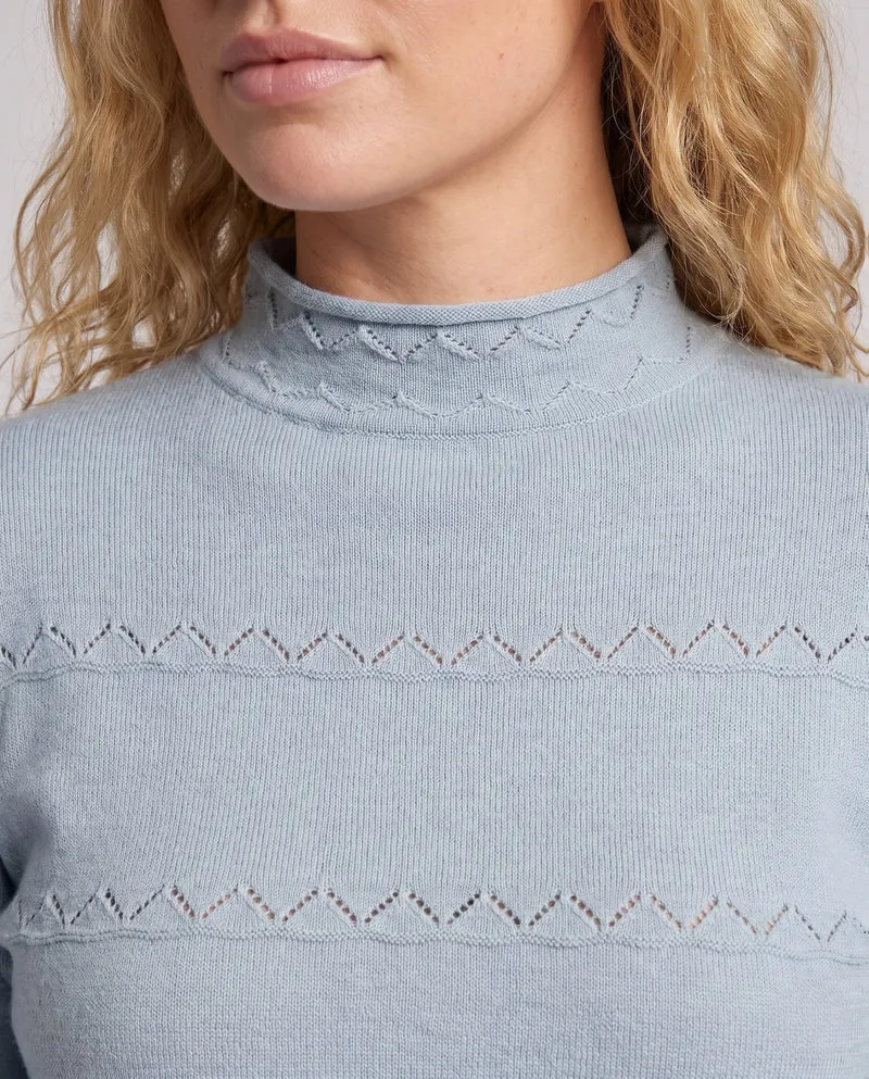 Damen Feinstrickpullover mit kurzem Stehkragen und Zier‑Ajourmuster Nord Taschen