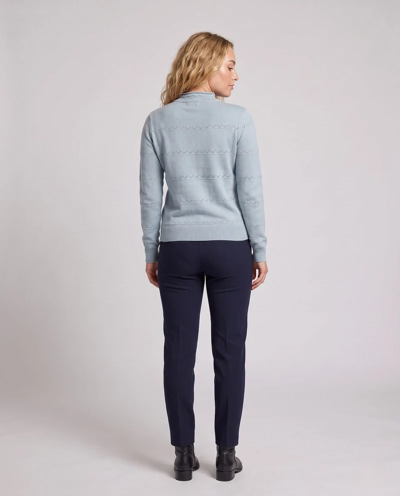Damen Feinstrickpullover mit kurzem Stehkragen und Zier‑Ajourmuster Nord Taschen