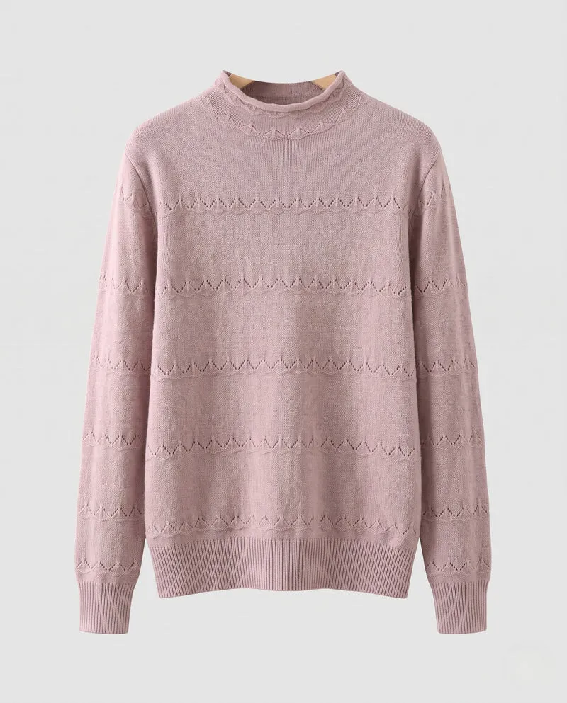 Damen Feinstrickpullover mit kurzem Stehkragen und Zier‑Ajourmuster Nord Taschen
