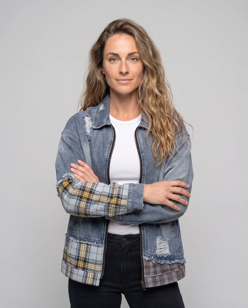 Damen Streetstyle Denimjacke Nord Taschen