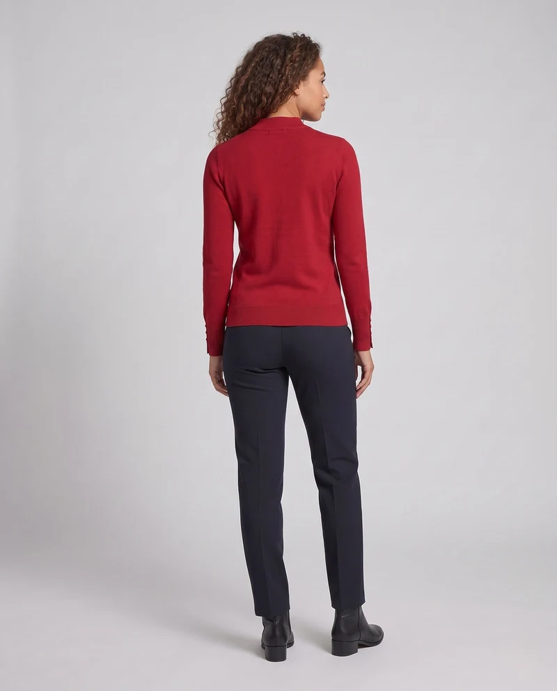Damen Feiner Mockneck-Pullover mit floraler Ajour‑Stickerei und Perlenknopf‑Manschette Nord Taschen