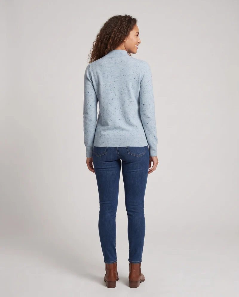 Damen Feiner Mélange-Mockneck-Pullover mit Ballonärmeln und feiner Struktur Nord Taschen