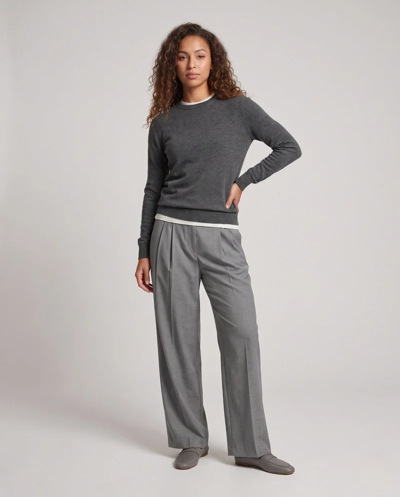 Damen Feiner Layering-Pullover mit Rundhals und kontrastiertem Saum Nord Taschen
