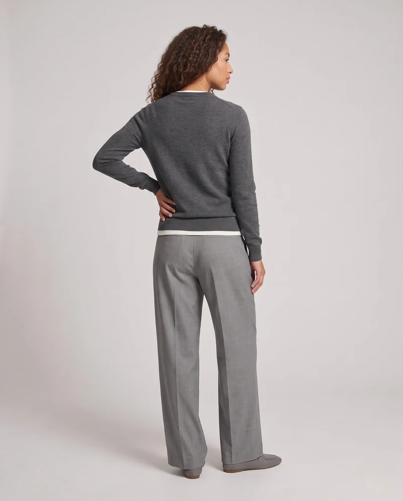 Damen Feiner Layering-Pullover mit Rundhals und kontrastiertem Saum Nord Taschen