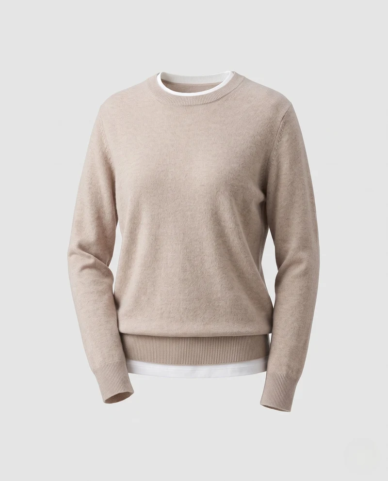 Damen Feiner Layering-Pullover mit Rundhals und kontrastiertem Saum Nord Taschen