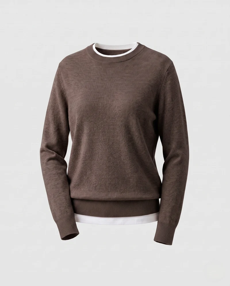 Damen Feiner Layering-Pullover mit Rundhals und kontrastiertem Saum Nord Taschen