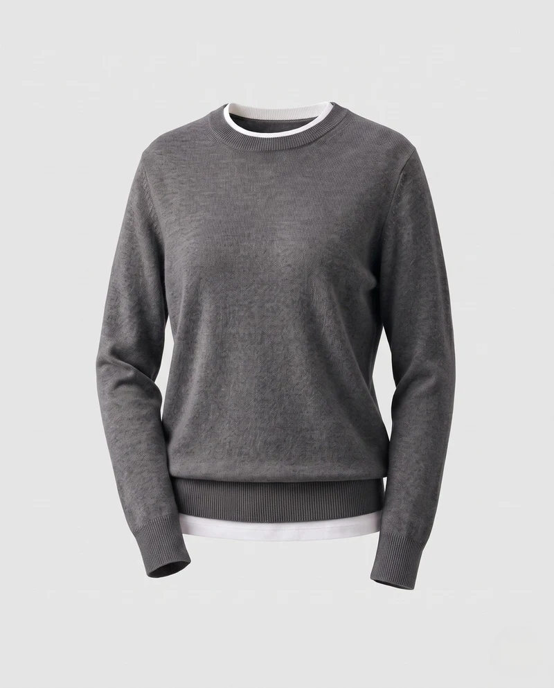 Damen Feiner Layering-Pullover mit Rundhals und kontrastiertem Saum Nord Taschen