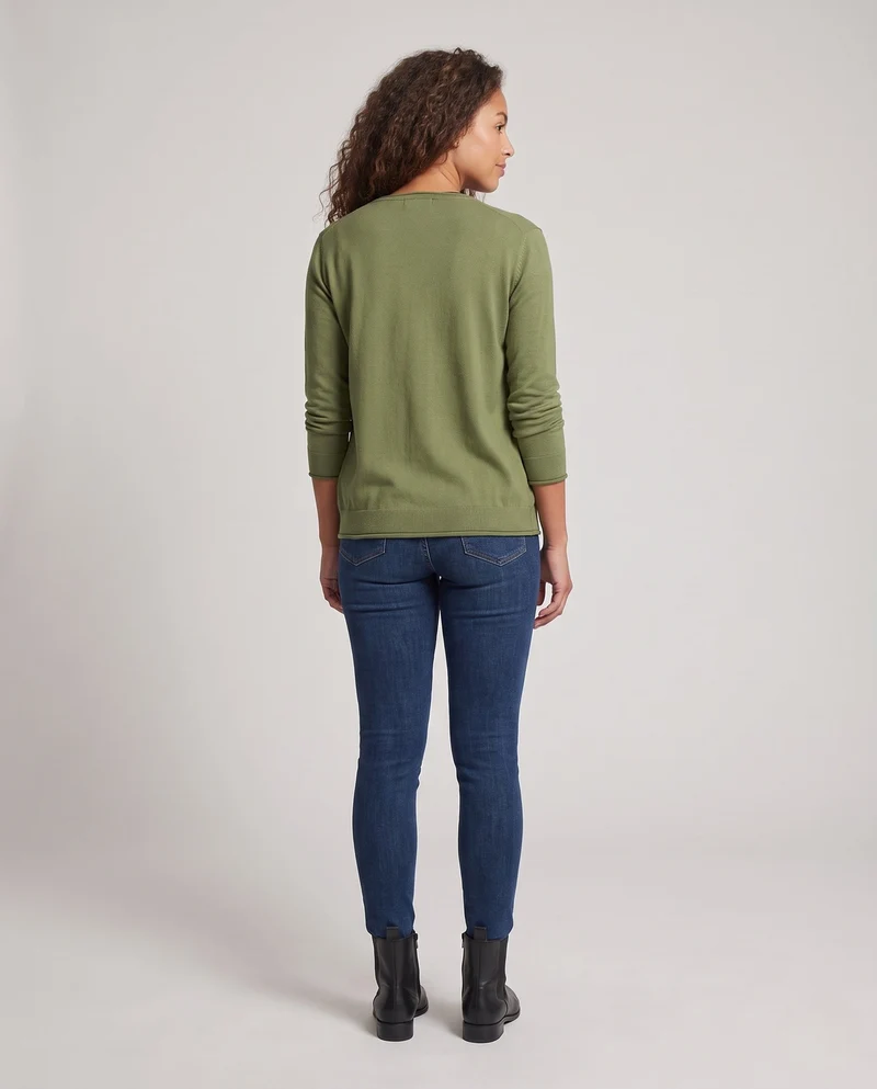 Damen Feiner leichter Knopfcardigan mit V‑Ausschnitt und transparentem Feinstrick Nord Taschen