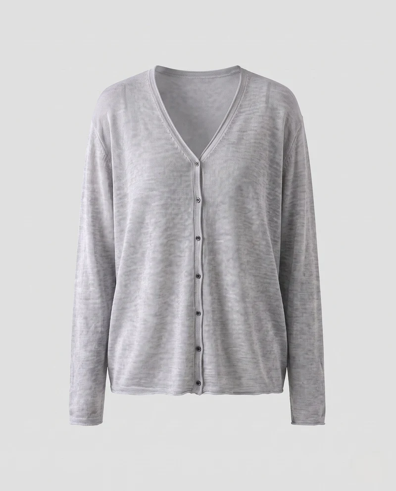 Damen Feiner leichter Knopfcardigan mit V‑Ausschnitt und transparentem Feinstrick Nord Taschen