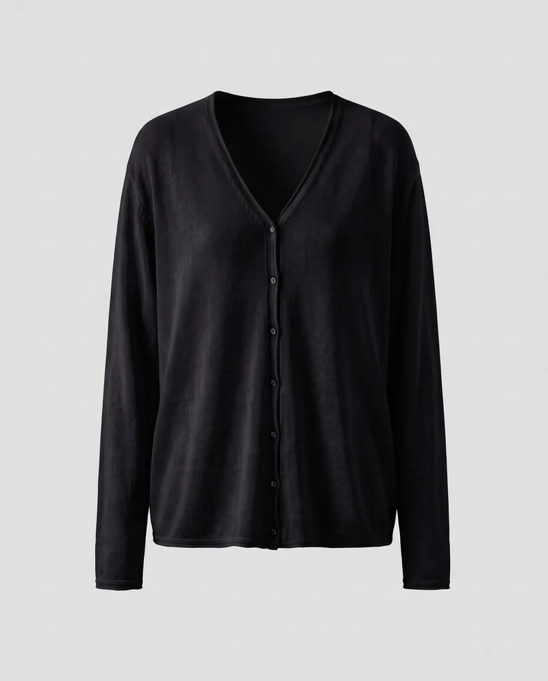 Damen Feiner leichter Knopfcardigan mit V‑Ausschnitt und transparentem Feinstrick Nord Taschen