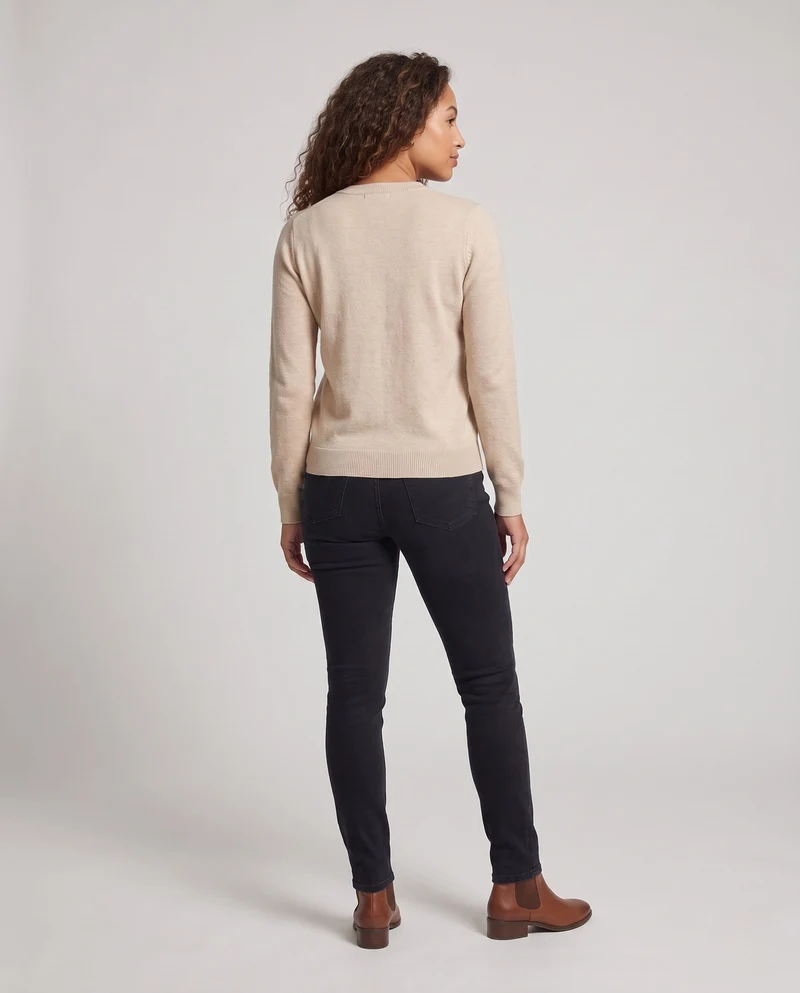 Damen Feiner Knopfcardigan mit zarter Rosenstickerei und Rundhalsausschnitt Nord Taschen