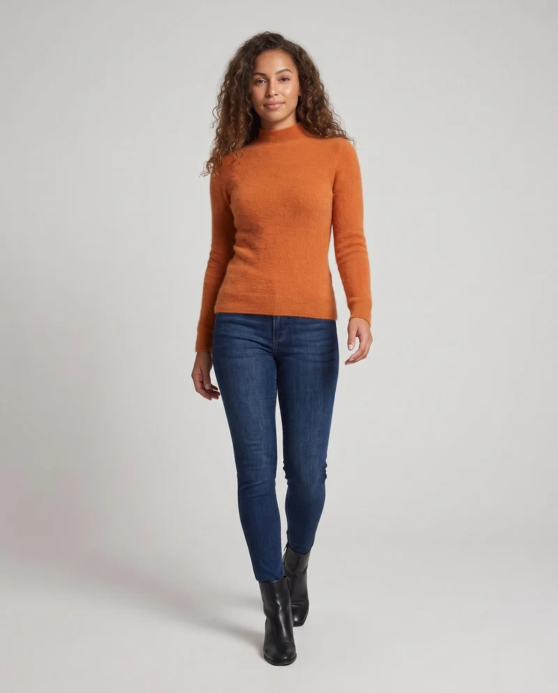 Damen Feiner Kurzrollkragenpullover in Angora‑Optik mit extrafeinem Flauschfinish Nord Taschen