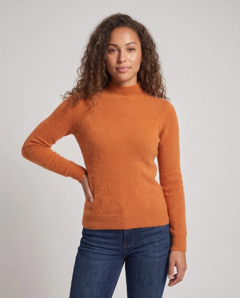 Damen Feiner Kurzrollkragenpullover in Angora‑Optik mit extrafeinem Flauschfinish Nord Taschen