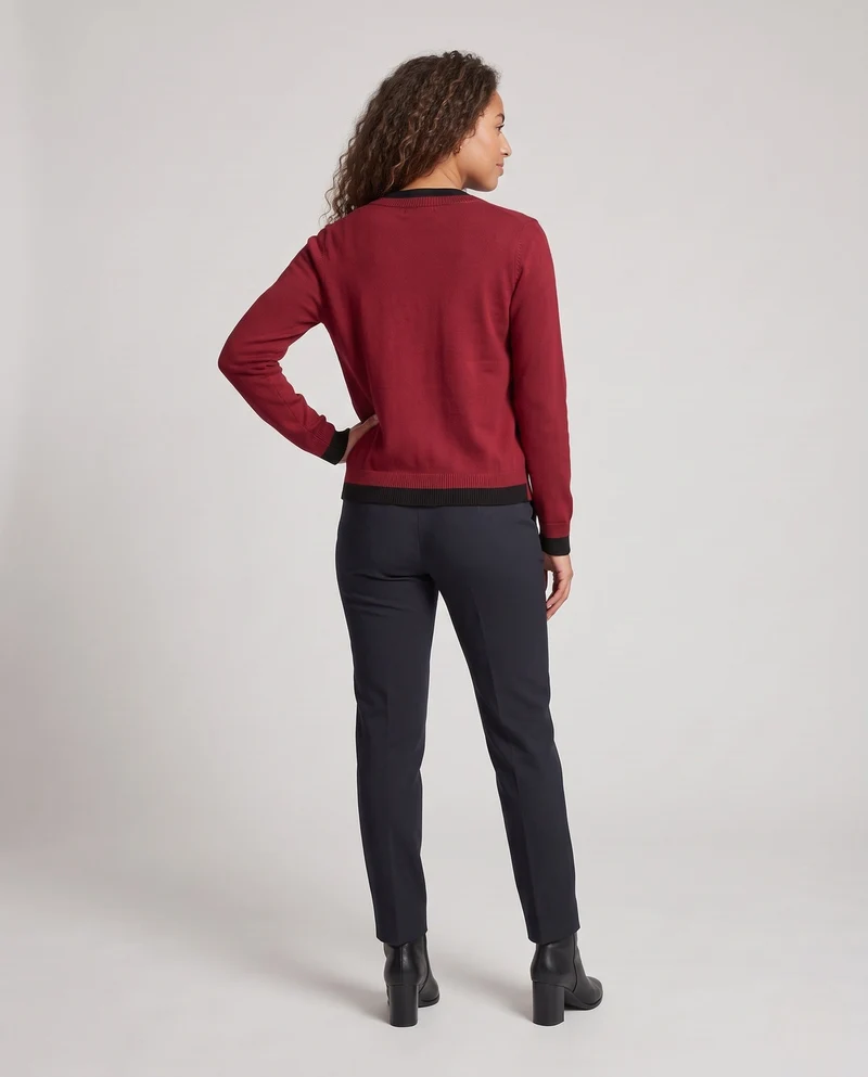 Damen Feiner Knopf-Cardigan mit Rundhals, Kontrast-Rippbündchen und kastiger Silhouette Nord Taschen