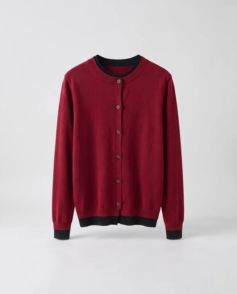 Damen Feiner Knopf-Cardigan mit Rundhals, Kontrast-Rippbündchen und kastiger Silhouette Nord Taschen