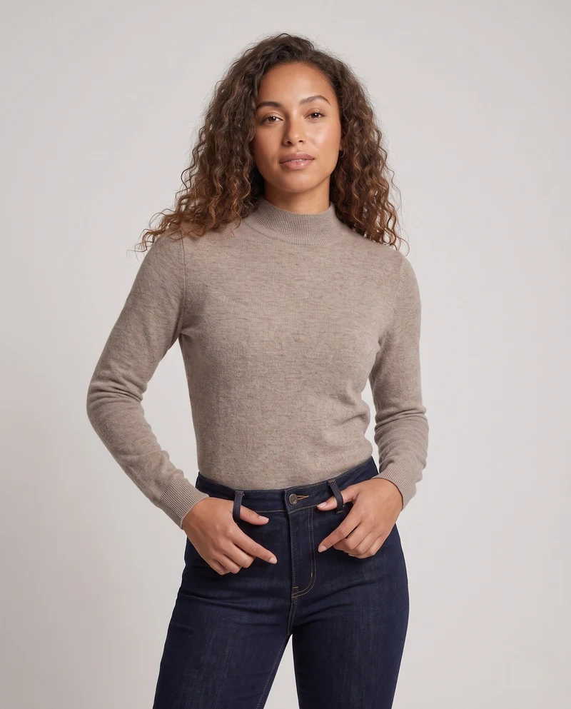 Damen Feiner Kaschmir‑Mix Stehkragenpullover in leichter Feinstrick‑Qualität Nord Taschen