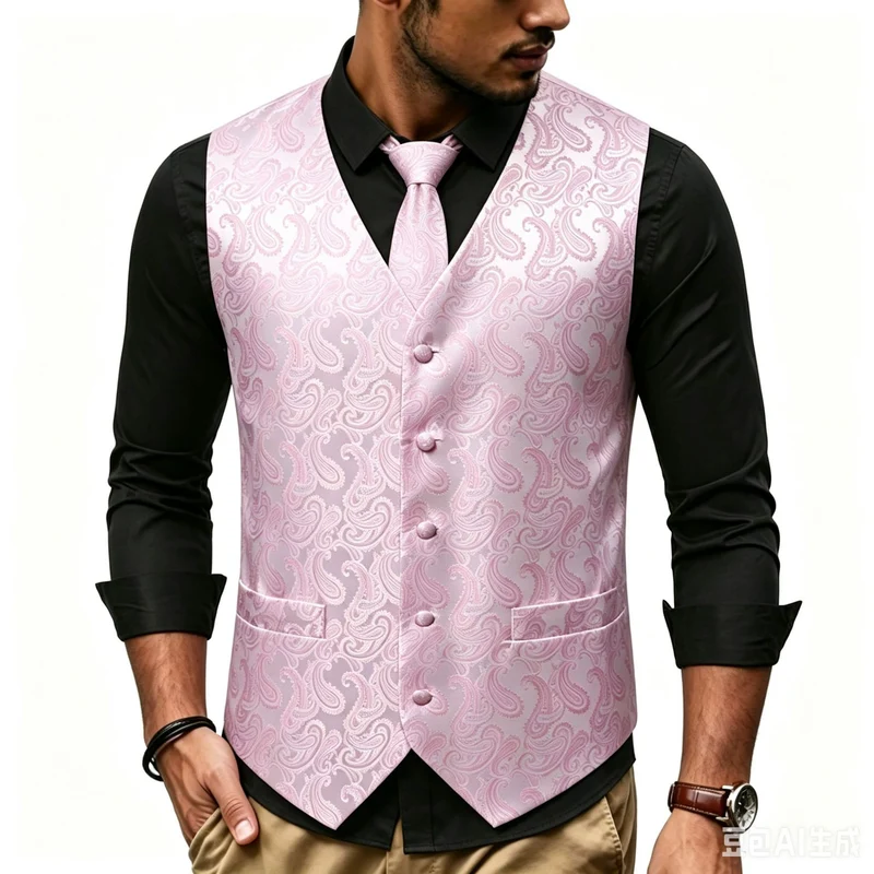 Herren Satin-Jacquard-Weste mit Paisley-Muster und passender Krawatte Nord Taschen