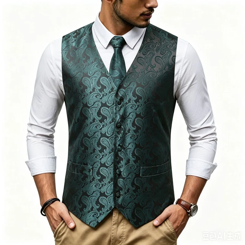 Herren Satin-Jacquard-Weste mit Paisley-Muster und passender Krawatte Nord Taschen