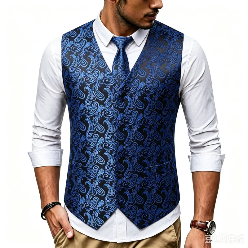 Herren Satin-Jacquard-Weste mit Paisley-Muster und passender Krawatte Nord Taschen