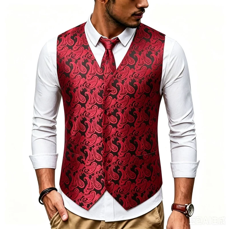 Herren Satin-Jacquard-Weste mit Paisley-Muster und passender Krawatte Nord Taschen