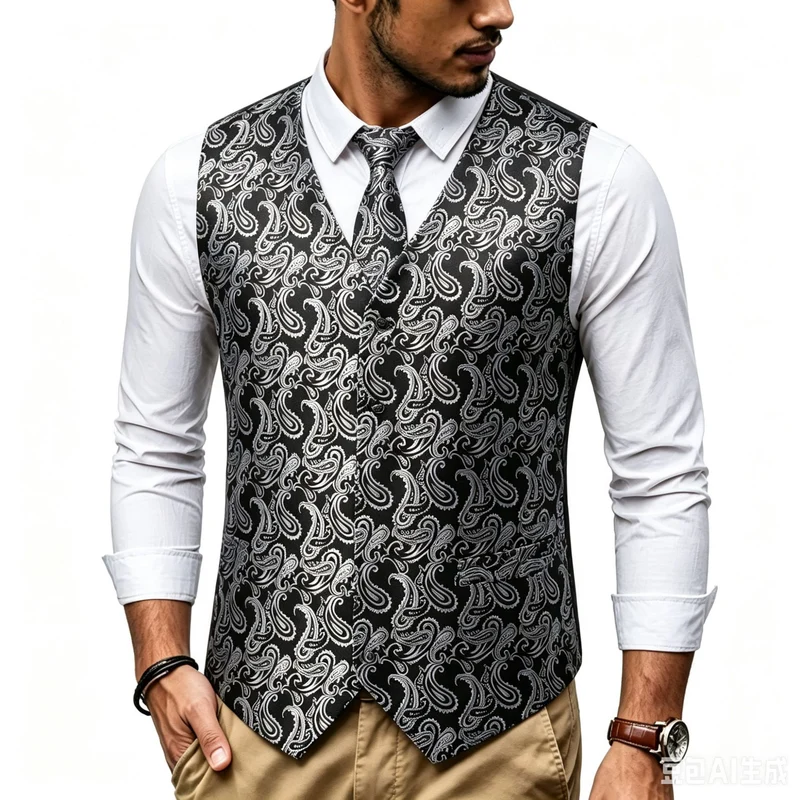 Herren Satin-Jacquard-Weste mit Paisley-Muster und passender Krawatte Nord Taschen