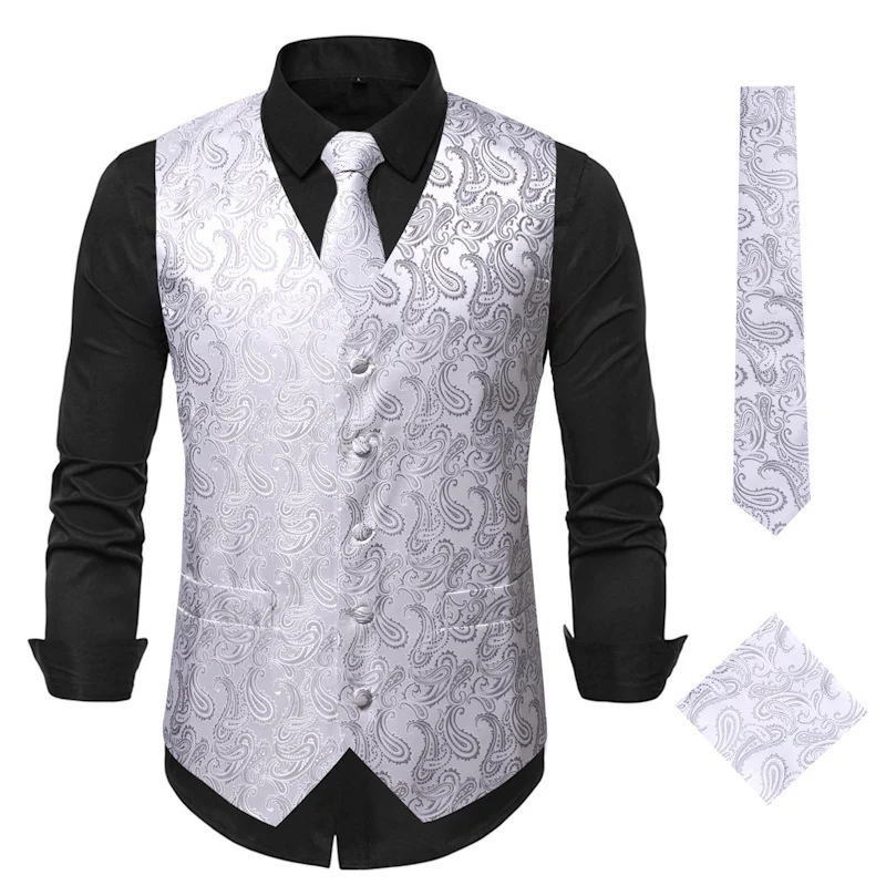 Herren Satin-Jacquard-Weste mit Paisley-Muster und passender Krawatte Nord Taschen
