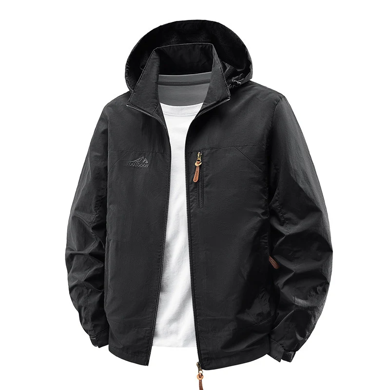 Herren Wasserabweisende ultraleichte Windjacke mit Kapuze, Reißverschluss und Brusttasche Nord Taschen