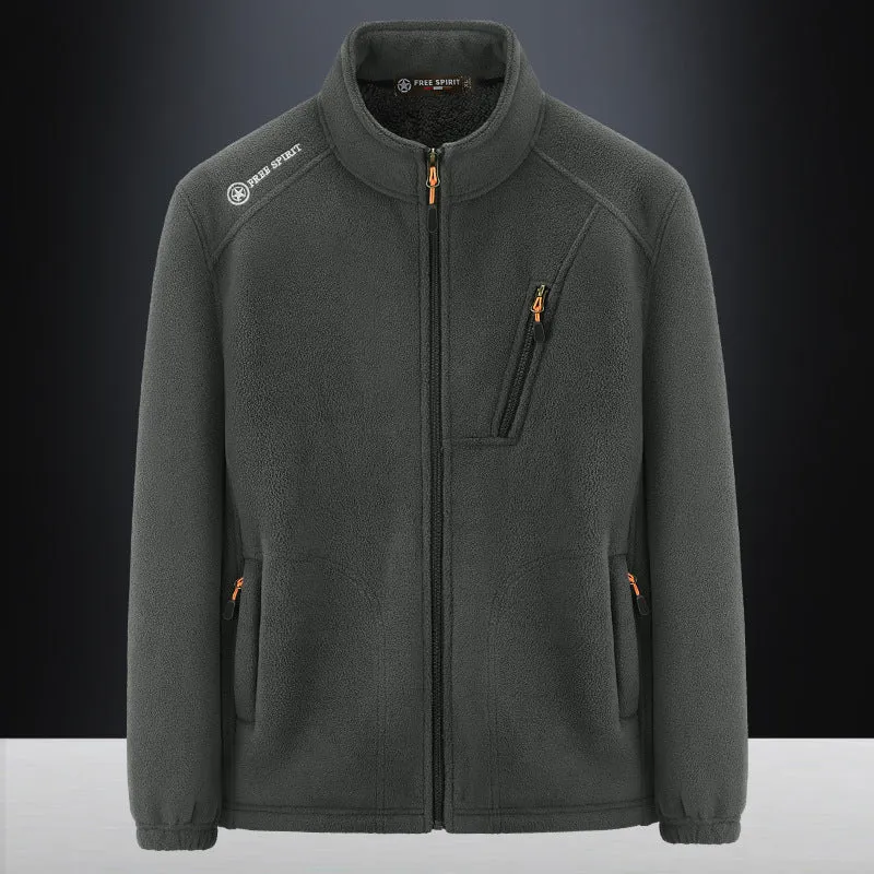 Herren Warme Microfleece-Outdoorjacke mit Brustreißverschluss, Seitentaschen und Stehkragen Nord Taschen
