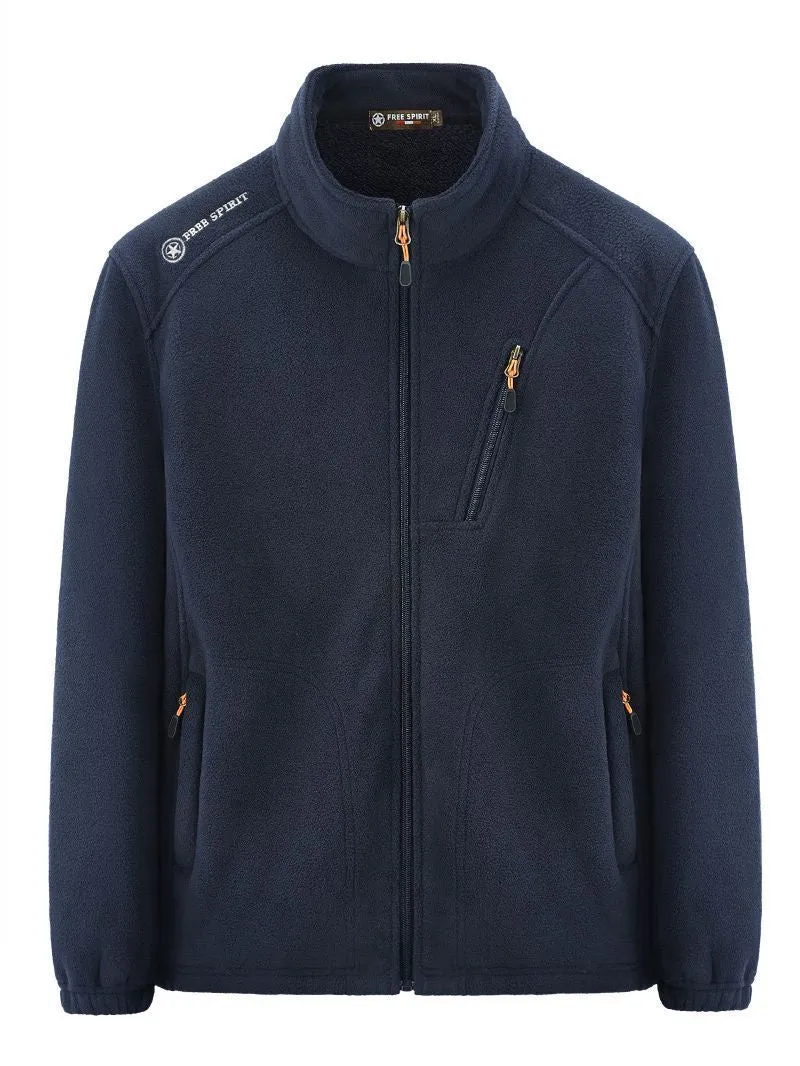Herren Warme Microfleece-Outdoorjacke mit Brustreißverschluss, Seitentaschen und Stehkragen Nord Taschen