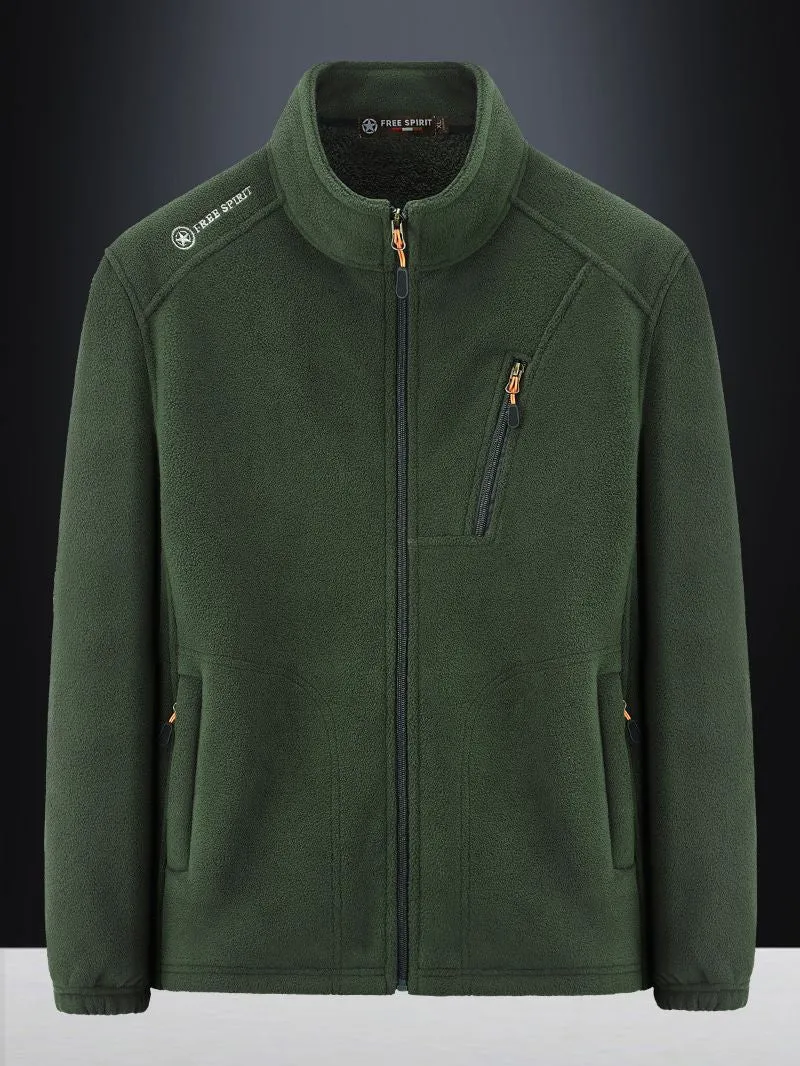 Herren Warme Microfleece-Outdoorjacke mit Brustreißverschluss, Seitentaschen und Stehkragen Nord Taschen