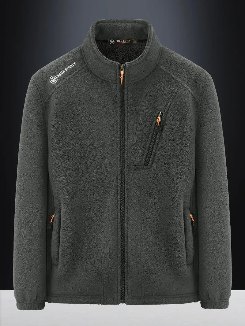 Herren Warme Microfleece-Outdoorjacke mit Brustreißverschluss, Seitentaschen und Stehkragen Nord Taschen