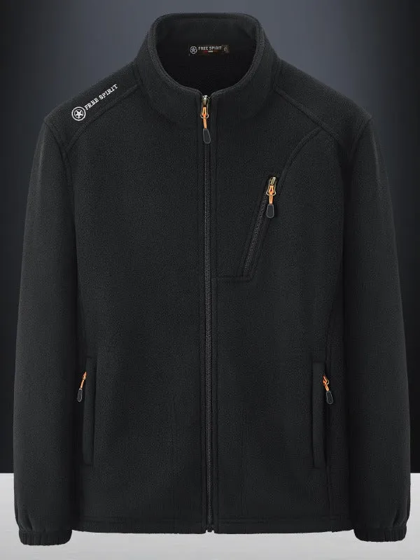 Herren Warme Microfleece-Outdoorjacke mit Brustreißverschluss, Seitentaschen und Stehkragen Nord Taschen