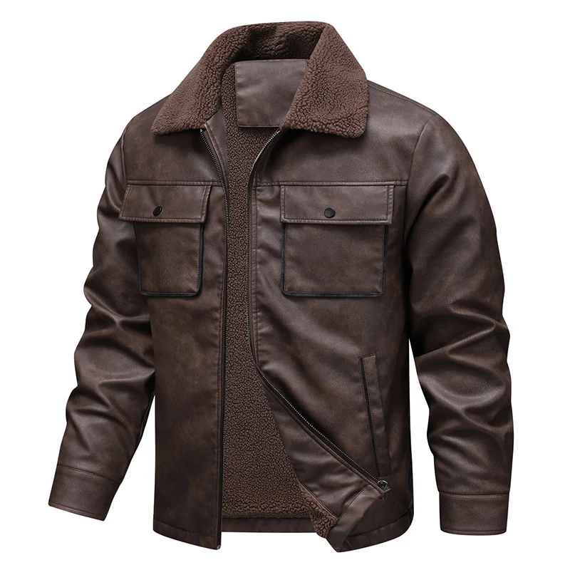 Herren Vintage-inspirierte Kunstlederjacke mit Teddyfutter und Hemdkragen Nord Taschen