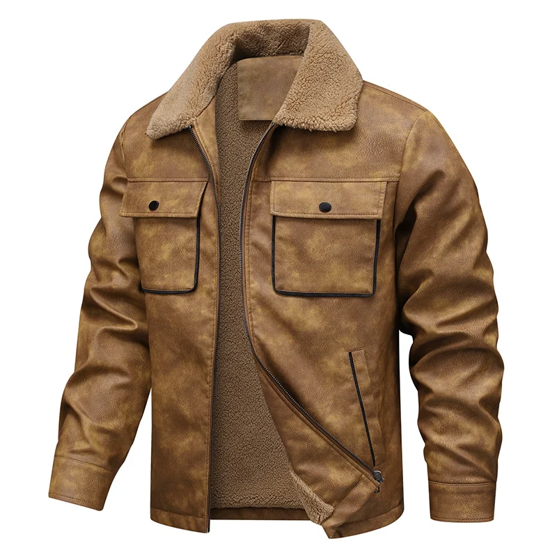 Herren Vintage-inspirierte Kunstlederjacke mit Teddyfutter und Hemdkragen Nord Taschen