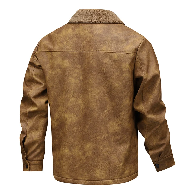 Herren Vintage-inspirierte Kunstlederjacke mit Teddyfutter und Hemdkragen Nord Taschen