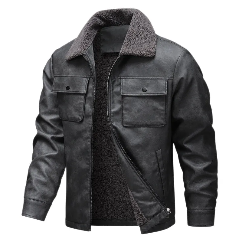 Herren Vintage-inspirierte Kunstlederjacke mit Teddyfutter und Hemdkragen Nord Taschen