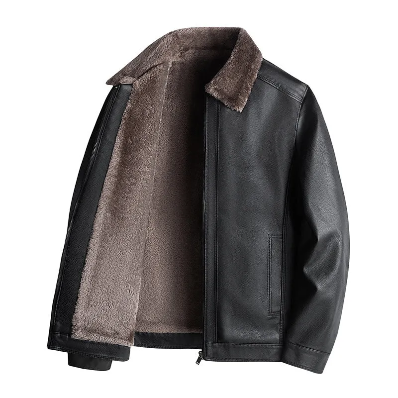 Herren Lässige Kunstlederjacke mit Fleecefutter Nord Taschen