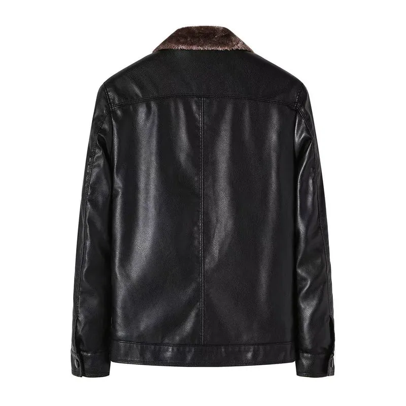Herren Lässige Kunstlederjacke mit Fleecefutter Nord Taschen