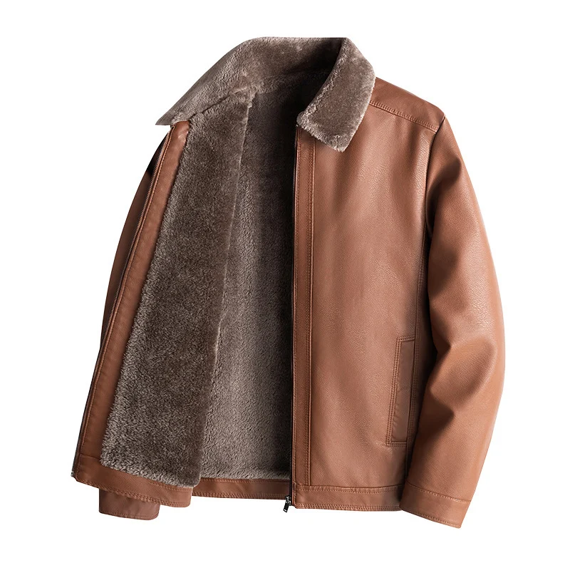 Herren Lässige Kunstlederjacke mit Fleecefutter Nord Taschen