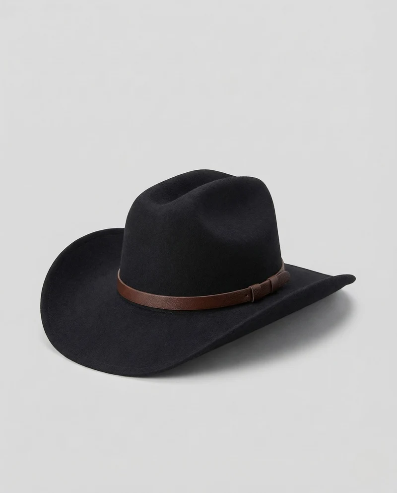 Unisex Western Wollfilzhut mit breiter Krempe & Lederband - Arvani