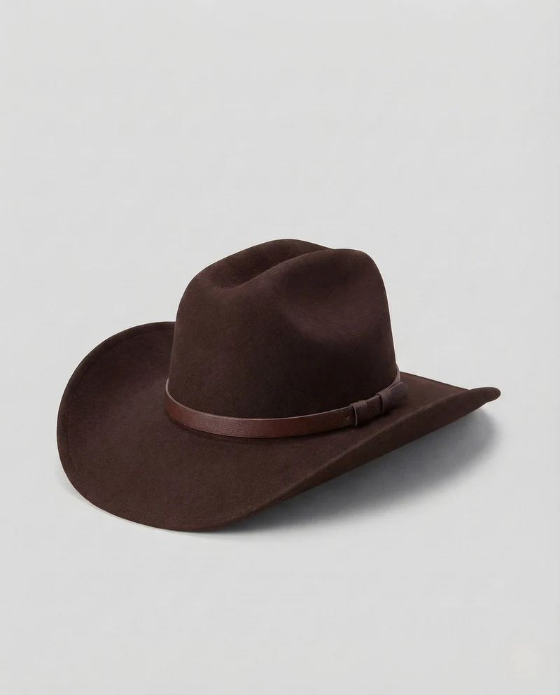 Unisex Western Wollfilzhut mit breiter Krempe & Lederband - Arvani