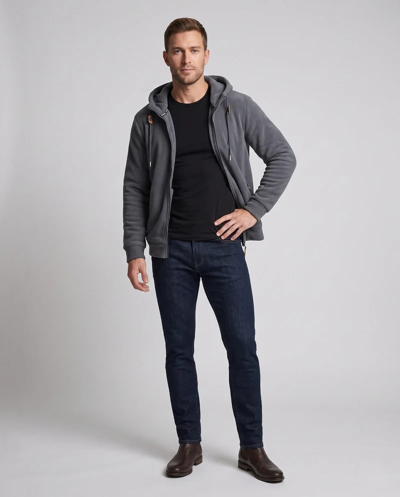 Herren Thermal-Fleece-Hoodie mit Teddy-Innenfutter, Kapuze & verdeckten Reißverschlusstaschen Nord Taschen