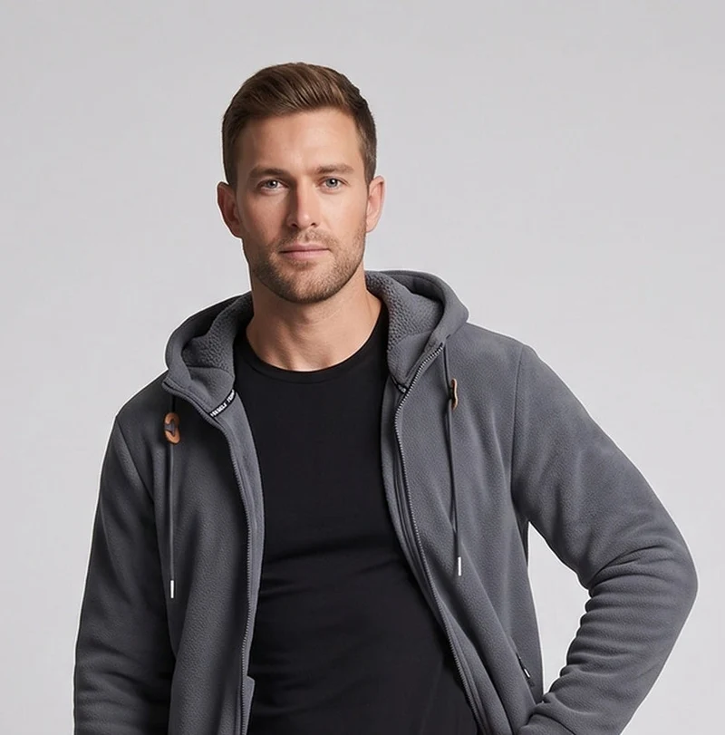 Herren Thermal-Fleece-Hoodie mit Teddy-Innenfutter, Kapuze & verdeckten Reißverschlusstaschen Nord Taschen