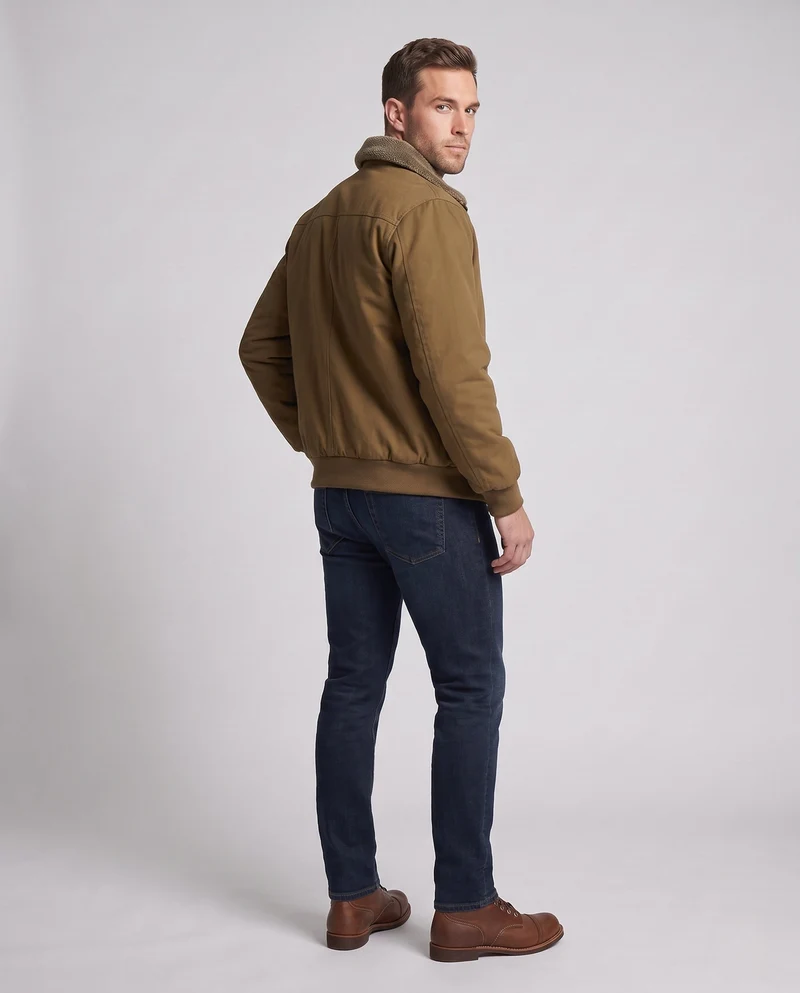Herren Teddygefütterte Bomberjacke mit Stehkragen, Ärmeltasche & Thermofutter Nord Taschen