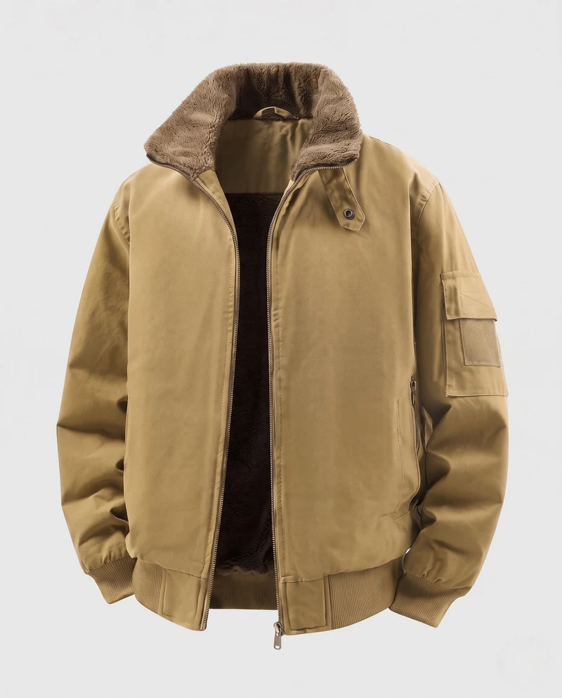 Herren Teddygefütterte Bomberjacke mit Stehkragen, Ärmeltasche & Thermofutter Nord Taschen