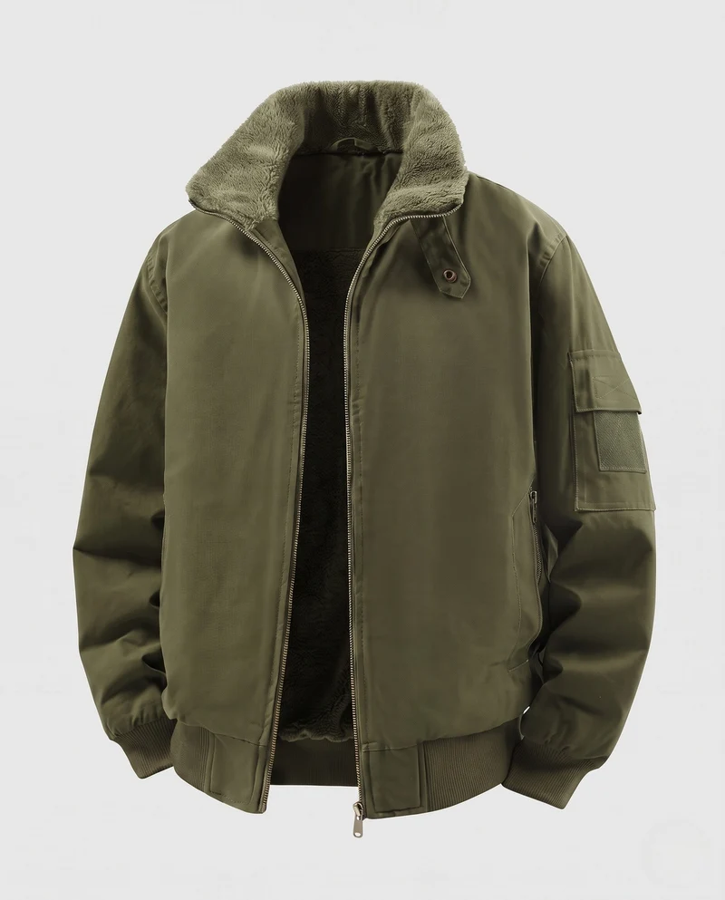 Herren Teddygefütterte Bomberjacke mit Stehkragen, Ärmeltasche & Thermofutter Nord Taschen