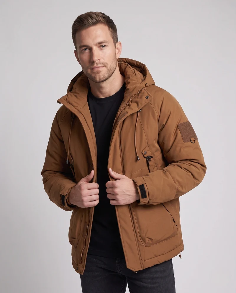 Herren Technischer Kapuzen-Parka mit verlängerter Rückenpartie, Thermo‑Steppung & Multifunktions‑Taschen Nord Taschen