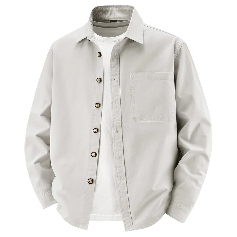 Herren lockere Overshirt-Jacke aus Baumwollmix mit Brusttasche und durchgehender Knopfleiste Nord Taschen